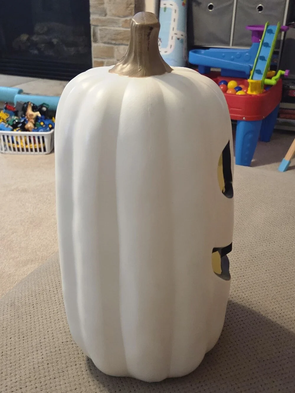 White Light up Pumpkin with Timer. Decorative Prop - Halloween Fall Decor.